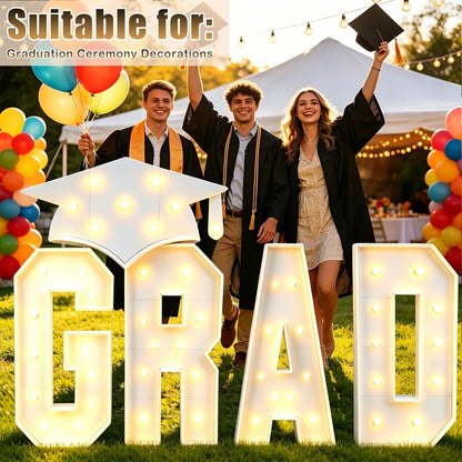 Zealor 2026 Graduation Decorations 3.3FT GRAD Marquee Letters with Lights Class of 2026 Large Prom Light-Up Letters with Graduation Hat Pre-Cut Foam Board Frame for Ceremonies Party Senior Photo Props