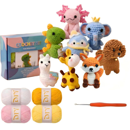 LeRoWen Animal Crochet Kit for Beginners - Makes 8 Animals, DIY Amigurumi Craft Set with Yarn, Hooks & Video Tutorials - Gifts for Adults, Women & Mom