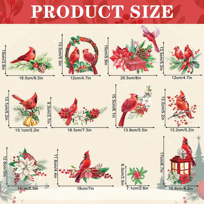 AnyDesign 12Pcs Christmas Refrigerator Magnets, Cardinal Holly Decorative Stickers for Indoor Outdoor Decor