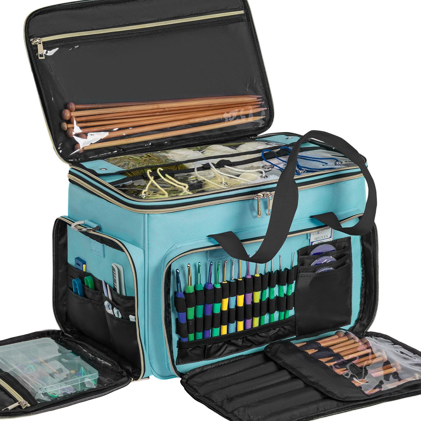 Large Knitting Bag Yarn Storage Organizer,Portable Crochet Tote Bag,Yarn Bags for Crocheting On The Go for Knitting Needles, Crochet Hooks, Knitting Accessories, Unfinished Project