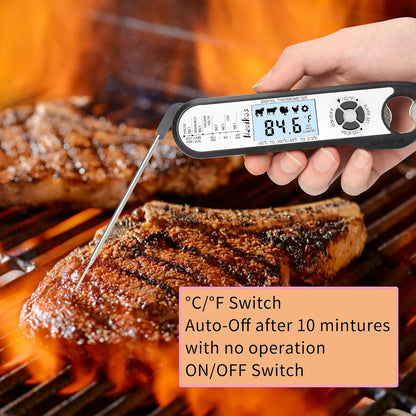 Digital Meat Food Thermometer - Instant Read Cooking Thermometer, Backlight, Built-in Magnet, Foldable Probe