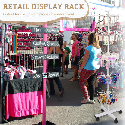 Exttlliy 5-Tier Metal Spinning Display Stand Rack with Wheels, Keychain Jewelry Stocking Hat Display Stand, White