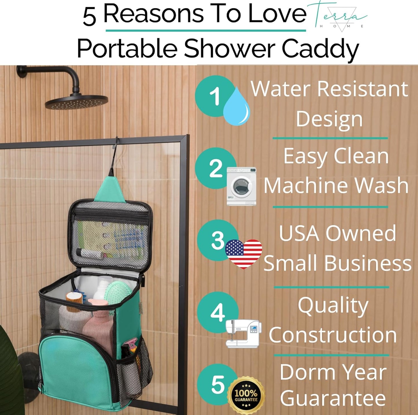 Original Shower Caddy for College Dorms - Large Capacity Travel Organizer Bag, Quick Dry, Water Resistant, Aqua