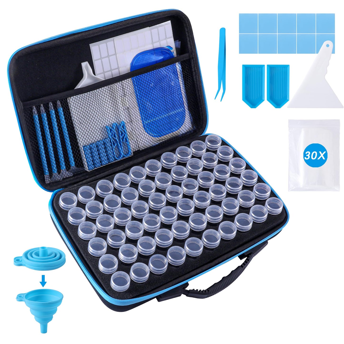 LYMUSUMI Diamond Art Storage Containers 60 Slots Diamond Painting Accessories and Tools Portable Bead Organizer Boxes for Adults（Blue）