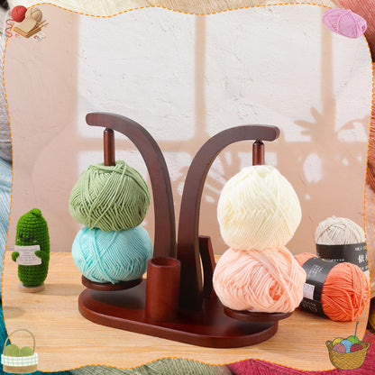 Ovveroche Magnetic Yarn Holder for Crocheting and Knitting, Magnetic Rotating Wooden Yarn Spinner with Crochet Accessories Storage and Phone Stand for Crochet Gifts for Crochet Knitting Lovers