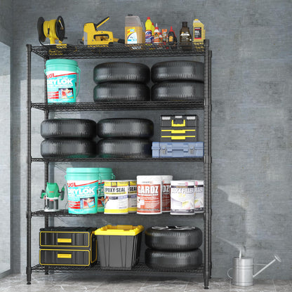Homdox 5 Tier Storage Racks and Shelving, 24"x60"x82" Heavy Duty Metal Shelves for Storage, 3000LBS Commercial Adjustable Wire Shelving Unit on Wheels for Garage, Pantry, Kitchen, Warehouses, Black