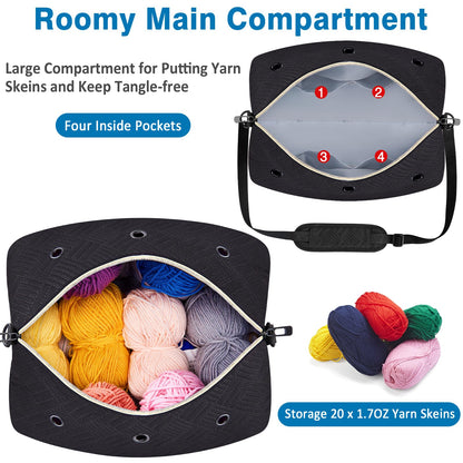 IBFUN Crochet Yarn Knitting Bag 2 Pcs Yarn Storage Organizer Crocheting Bags for Beginners with Shoulder Strap for Knit Accessories Needles Hooks