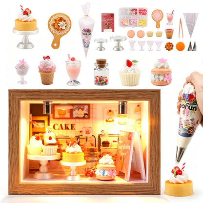 BoFUN Miniature Dessert Craft Kit, DIY No-Bake Mini Food Set with Display Frame for Teens & Adults - Ideal for Dollhouse Decor, Fake Cake & Ice Cream Making