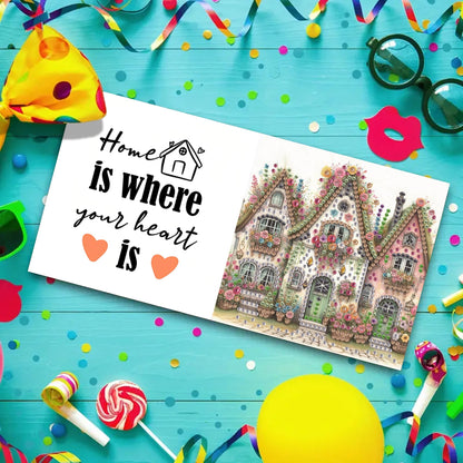 MaiYiYi 6 Packs DIY House Diamond Painting Greeting Cards Kit, Flower Diamond Art Cards with Envelopes, Thank You Card for Family Friends Holiday Birthday