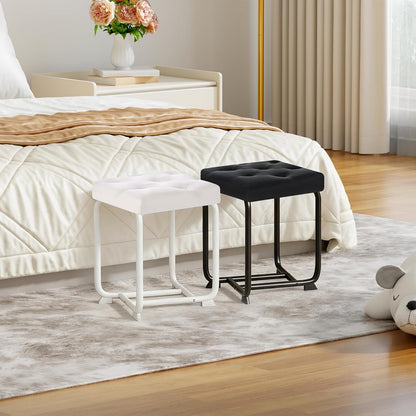 BEWISHOME Black Vanity Stool, Leather Vanity Stool, Small Stool Chair for Vanity, Square Ottoman Foot Stool, Makeup