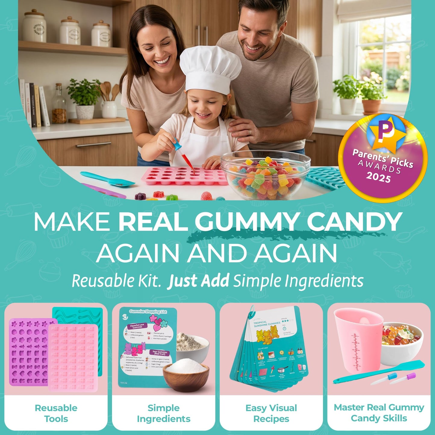 Tovla Jr. Ultimate Gummy-Making Kit for Kids – Real Fun DIY Candy Kit, STEM Activity for Ages 4+, Visual Learning Gummy Molds & Tools