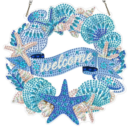 MXJSUA Wreath Seashells Starfish Diamond Painting Art Window Suncatchers, Diamond Art Kits for Adults Hanging Ornaments with Chain, 5D Special Shape Crystal Diamond Pendant Accessories for Decor Gift