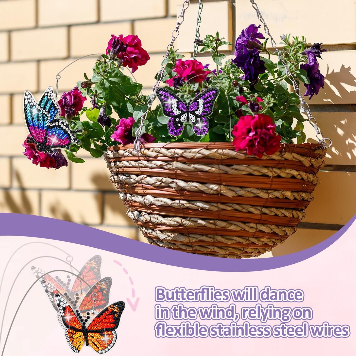 LINGFANG 10 Pcs Diamond Art Swaying in The Wind, Diamond Art Kits for Adults, High Flexibility Iron Garden Stakes Decor, Diamond Art Painting Crafts for Beginners, Woman Gift (Butterfly)
