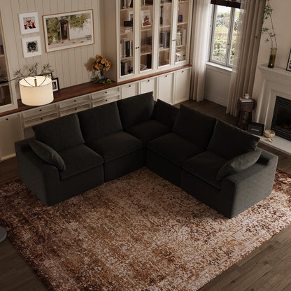 Novilla 104.3" Modular Cloud Couch, Modern Sectional Sofa with Smarts Coil® Support, Chenille Fabric, Upholstered Couch for Living Room Apartments Bedroom, No Assembly, 5 Seater, Dark Grey