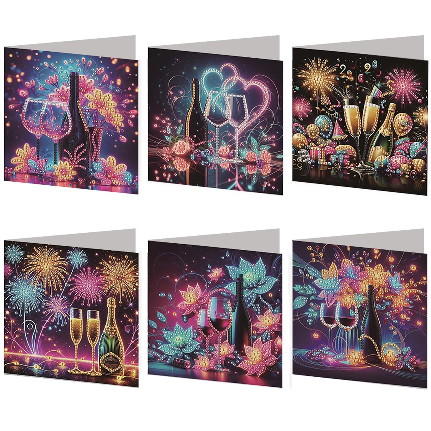 C'eitura 6Pcs Celebration DIY Diamond Art Painting Greeting Cards Kit | Congratulations Thank You Birthday Graduation Cards | All Occasion Party Theme Blank Note Cards for Kids & Adults