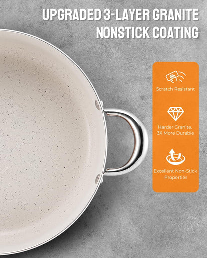 BEZIA 8 Quart Nonstick Stock Pot with Lid, Induction Cooking Pot, Soup Pot for All Stovetops, Non-toxic and Oven Safe, PFOA PFAS Free, Golden