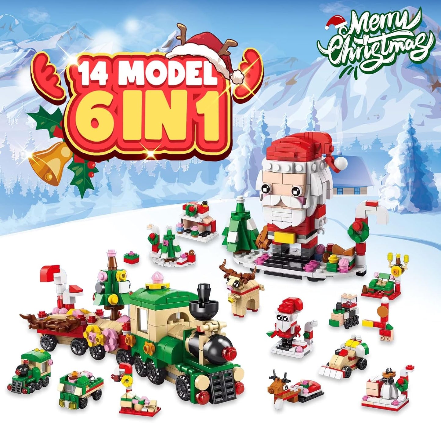 2025 6 1 12 Countdown Christmas Advent Calendar, IN Santa Claus Train Building Blocks, Days Calendar Toy for Kids