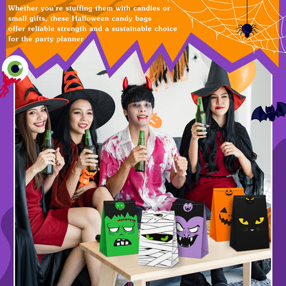 TaoBary Halloween Treat Bags Cute Trick or Goody Bags Halloween Paper Favor Bag with 6 Assorted Designs Stickers for Trick or Goody Birthday Party Event Supplies(60 Pcs)