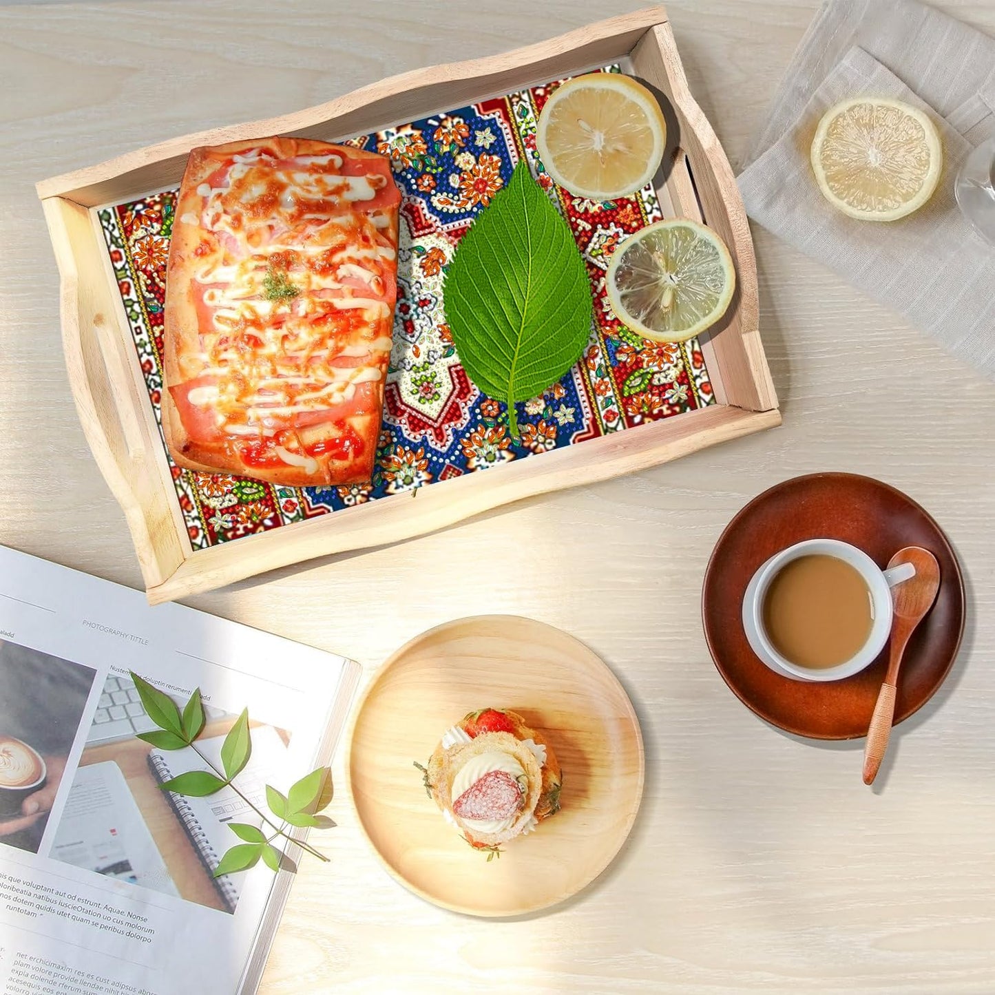 DOTSOPS 5D Diamond Art Kits for Adults Wooden Serving Tray with Handle Special Diamond Painting Plate Big Gem Dots Paint by Numbers Crafts Kits for Living Room Mandala 12 x 16 Inches