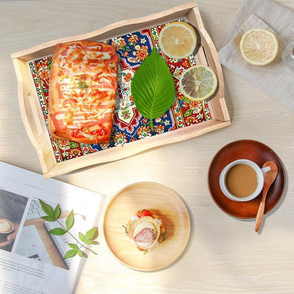 DOTSOPS 5D Diamond Art Kits for Adults Wooden Serving Tray with Handle Special Diamond Painting Plate Big Gem Dots Paint by Numbers Crafts Kits for Living Room Mandala 12 x 16 Inches