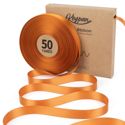 Keypan Satin Ribbon 5/8 Inch x 50 Yards Double-Faced Ginger Thin Ribbons for Crafts Flower Bouquet Gift Wrapping Hair Wedding Invitation
