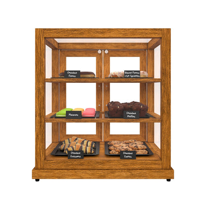 KoolMore 25 in. Light Wood Countertop Upright Dry Bakery Display Case, Pastry, Cake, and Bread Display with Tempered Glass