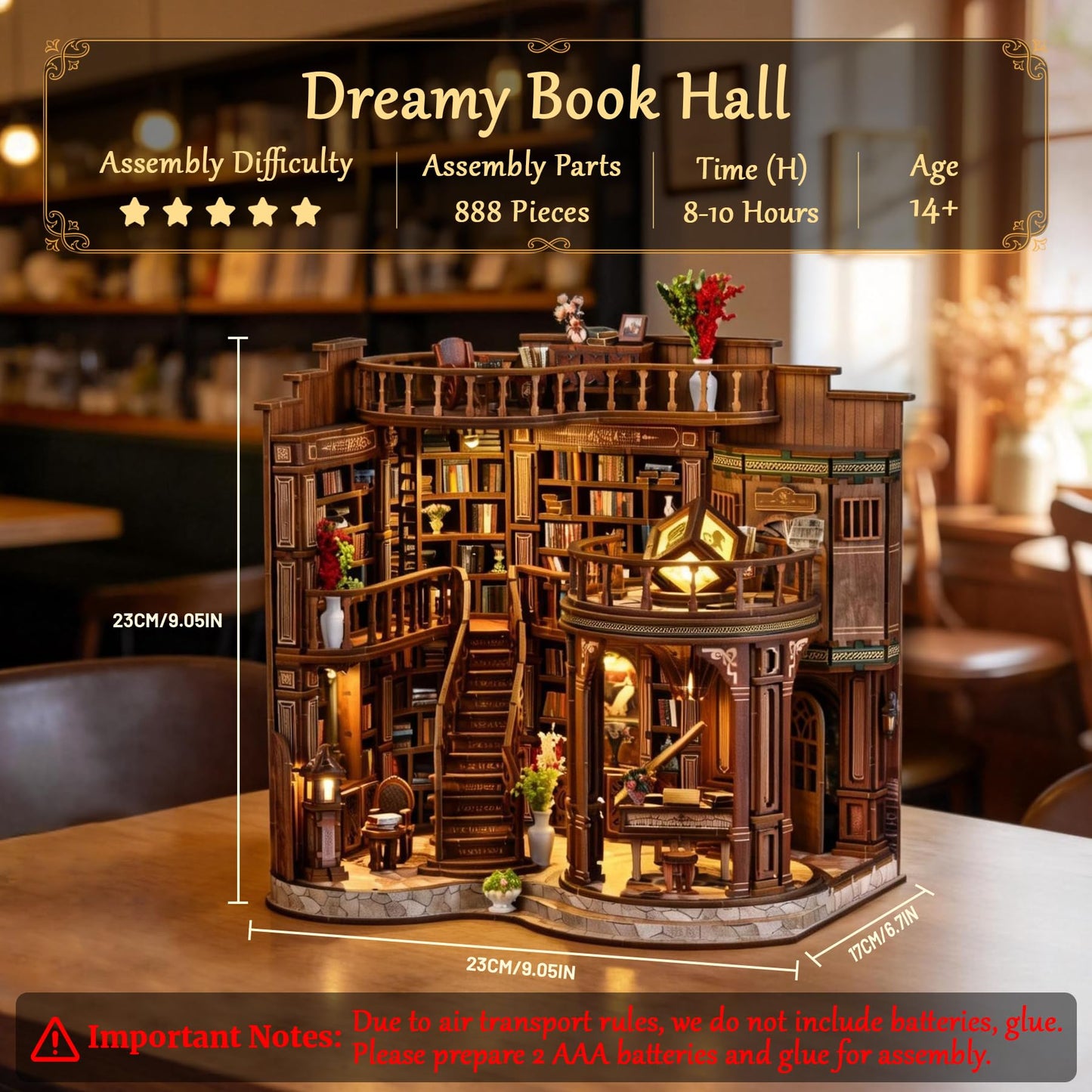SUNNINO Book Nook Kits for Adults, DIY Miniature Dollhouse Kit 3D Wooden Puzzles for Adults and Beginners with Led Light, Book Nook Bookshelf Decor Craft Gifts for Family Friends (Dreamy Book Hall)