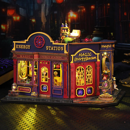 Plustopoy DIY Miniature House Kit: 3D Wooden Puzzle Miniature Kit with LED Light, Magic Station Tiny Model Mini House Building Kit for Adults Teens, Creative Gift Book Nook DIY Adults Craft Kits