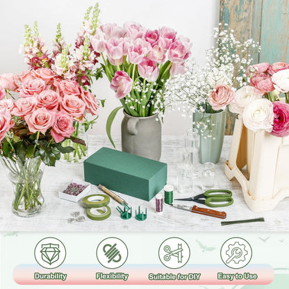 PATIKIL 200 Pcs 24 Gauge Floral Wire, 14 Inch Floral Stem Flower Paper Wrapped Wires for Flowers Crafts Bouquet Arrangement Supplies Wreath DIY Projects, White/Dark Green