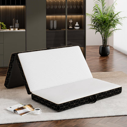 GEMBED Tri-Fold Memory Foam Mattress Queen - 4 Inch Portable Folding Mattress with Handle & Washable Cover, Floor Bed with Non-Slip Base, Space-Saving for Room, Travel, Guest Bed, RV, 78"x58"x4"