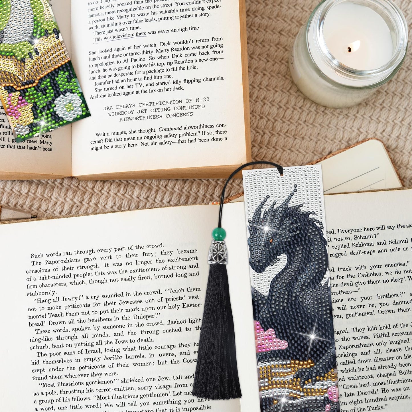 Sitsink Dragon Art Kits - 6 Pc Diamond Bookmarks with Tassels, Fantasy Creature Dragon Painting Kits for Adults