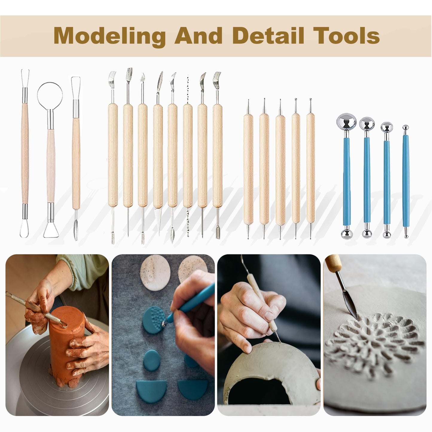CeeVian Clay Tool Kit 43 PCS Pottery Tools Pottery Tools for Sculpting Pottery Carving Tools for DIY Handcraft Modeling Clay Carving Tools Set for Beginners and Professional Art Crafts