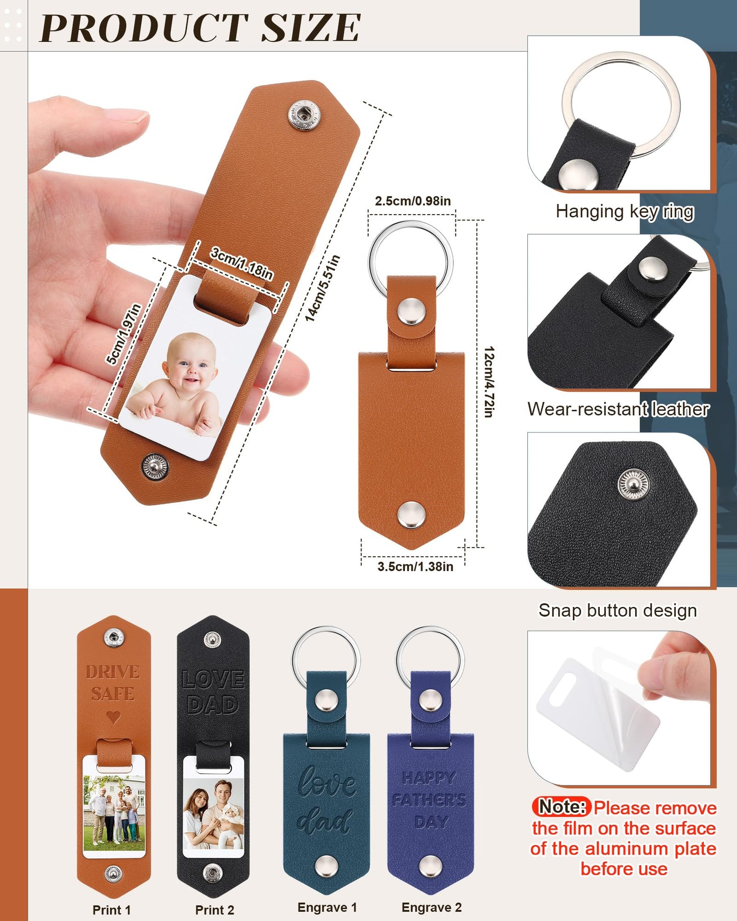 Wavyknot 12 Pcs Leather Photo Keychains Laser Engraving Blank Sublimation Picture Keychain Bulk Graduation Gift for Men Women(Black, Brown, Royal Blue, Dark Green)