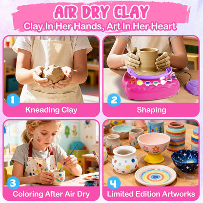Pottery Wheel for Kids, Arts and Crafts for Kids Ages 8-12, Crafts for Girls 8-12, Complete DIY Clay Wheel Pottery Kit for Beginners, Kid Crafts Gifts for Girl Toys Ages 8 9 10 11 12 Year Old Birthday