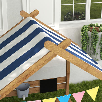 Wooden Sandbox with Canopy House Design - Weather-Resistant Play Set for Kids Ages 3-7, Outdoor Fun with Sink and Black Board