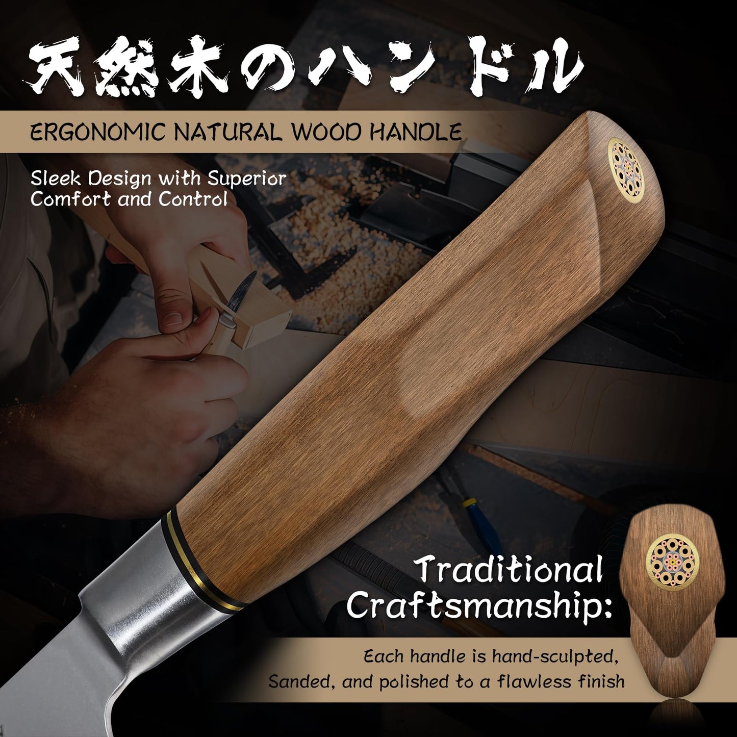 Purple Dragon Santoku Knife 7 Inch Japanese Chef Knife for Chopping Meat Cutting Vegetables, German Vg10 Steel Blade, Ergonomic Wooden Handle Christmas Gift for Men and Women