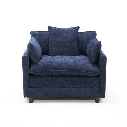 KEIKI Oversized Armchair with Ottoman, Chenille Upholstered Sofa Bed, Wide Accent Chair, Perfect for Living Room, Bedroom, Apartment, Blue