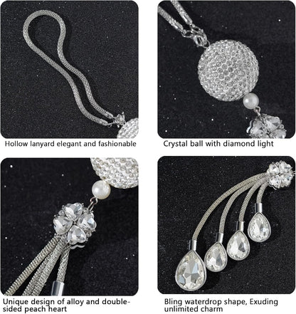 Bling Car Accessories for Women and Men - Cute Decor, Lucky Crystal Sun Catcher Ornament, Rear View Mirror Ball Charm