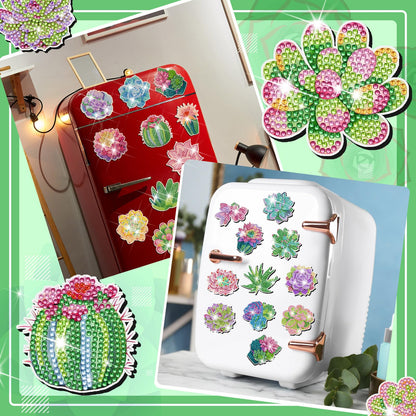 Remuuly 30 Pcs Succulent Diamond Painting Magnets, Spring Diamond Art Magnet Kits for Adults, Succulent Plant Flower 5D Rhinestones Refrigerator Magnetic Stickers for Beginner, DIY Crafts Fridge Gifts