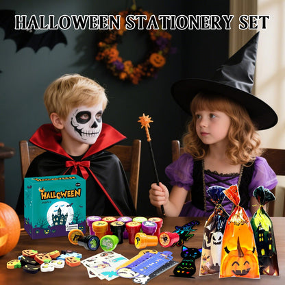252Pcs Halloween Party Favors for Kids Bulk Stationery Set, 24 Pack Halloween Goodie Bags Stuffers Treat Bag Fillers, Classroom Prizes Non Candy Trick or Treat Toys for School Student Gifts Bags