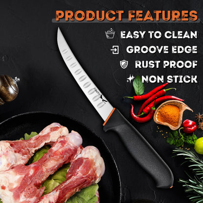Golden Bird Professional Boning Knife - 6 Inch Stainless Steel Fillet for Meat Cutting, Multifunction Butcher, Granton Edge Breaking, Razor Sharp Chef Knife, Gifts for Men Women