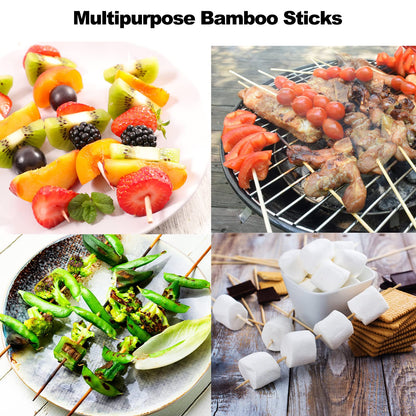 200 PCS Bamboo Skewers, 12 Inch Wooden Skewer for Appetizers, Fruit, Kebabs, Grilling Barbecue, Mini Burger, Sausage, Cocktail Picks for Drinks, Long Toothpicks, Food Sticks Natural, Kitchen Gadget