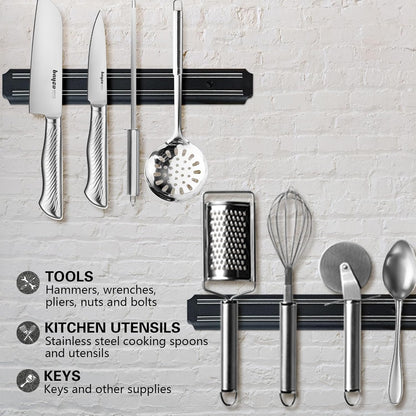 8 Inch 2 Pack EDSRDUX Black Powerful Magnetic Knife Holder, Kitchen Knife Magnetic Strip Strips, Rust Free Multipurpose