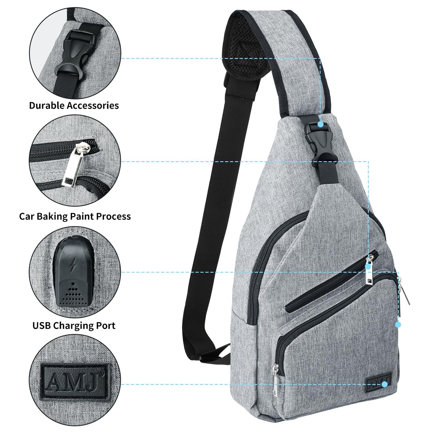 AMJ Crossbody Sling Bag Men Women, Casual Shoulder Backpack, Chest Daypack Satchel for Hiking Travel