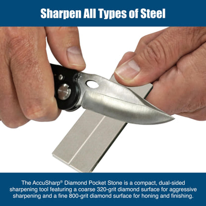 AccuSharp Pocket Stone Sharpener with Pouch, 3 Inch Dual-Sided Sharpening Stone for Knives, Fish Hooks, Camping, Hunting Knives, Restores, Repairs & Hones Blades, Diamond