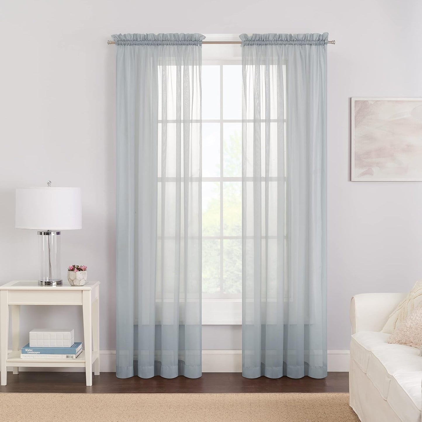 Pairs to Go Victoria Voile Modern Sheer Rod Pocket Window Curtains for Living Room (2 Panels), Grey