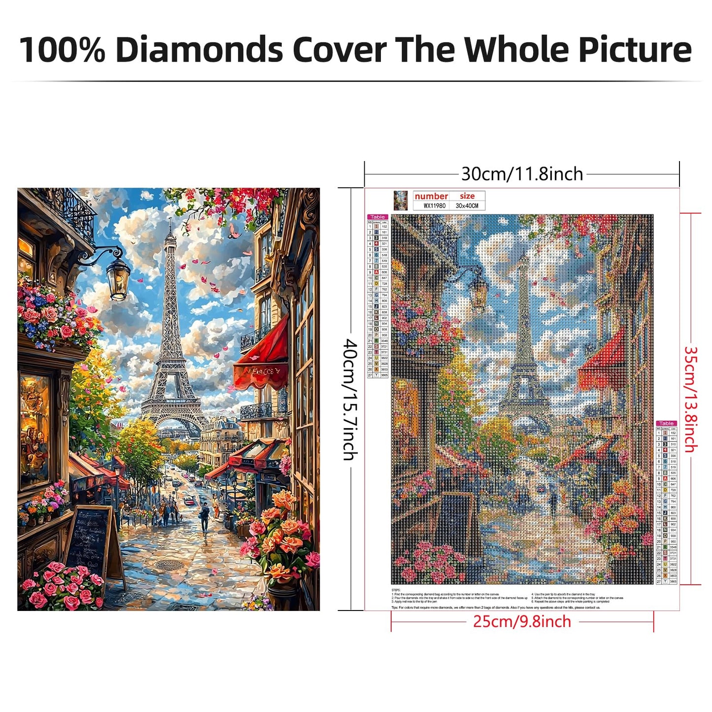 Lxmsja Eiffel Tower Diamond Art Kits for Adults, Paris Diamond Painting Kits for Beginners, 5D DIY Full Drill Gem Art Crafts for Adults, Home Wall Decor 12x16 inch