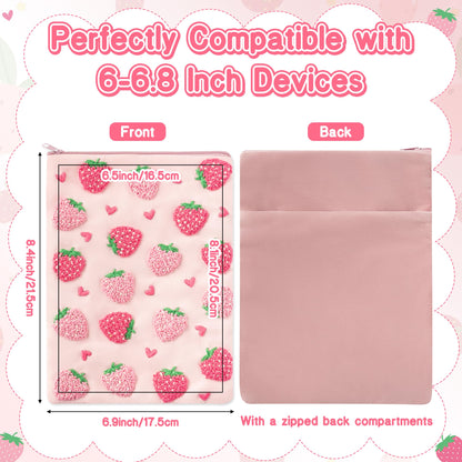 Fiupan All-in-One Strawberry Embroidery Kit - DIY Craft Kit with Thread, Fabric & Needles, Pink Embroidery Pouch for Tablet E-Reader Sleeve, Creative Birthday Gifts for Beginners（6-6.8 Inch）