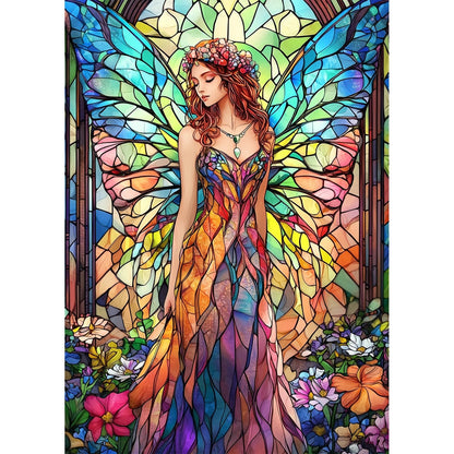 Lxmsja Fairy Stained Glass Diamond Art Kits for Adults, Flowers Diamond Painting Kits for Beginners, 5D DIY Full Drill Gem Art Crafts for Adults, Home Wall Decor 12x16 inch