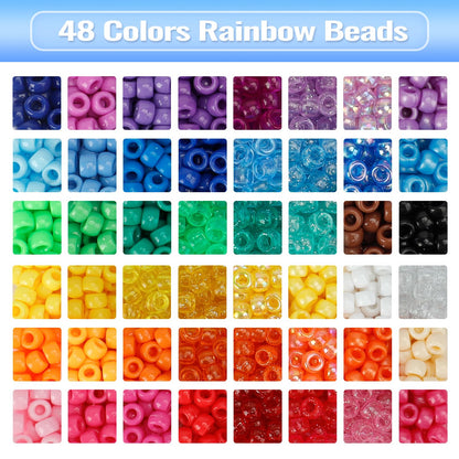 Quefe 48 Colors Bracelet Making Kit Pony Beads 4000pcs Kandi Beads for Friendship Bracelet Making Kit 2400 Plastic Rainbow Bulk and 1600 Letter Beads for Keychains Craft Jewelry Necklace
